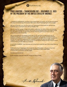 Thanksgiving Proclamation | President Franklin D Roosevelt | First Liberty