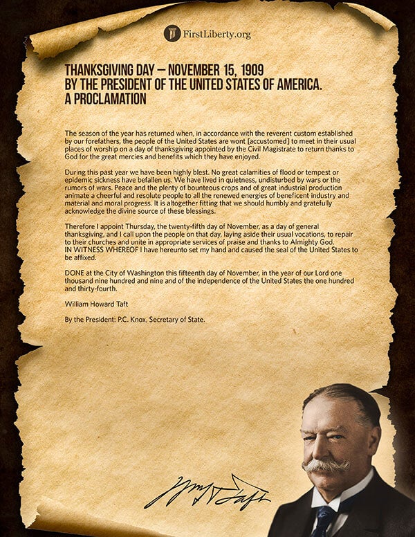 Thanksgiving Proclamation | President William Howard Taft | First Liberty