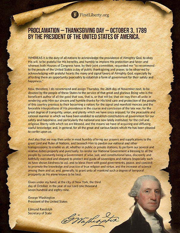 Thanksgiving Proclamation | President George Washington | First Liberty