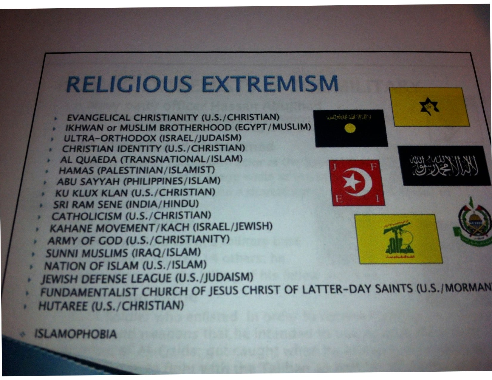 Religious Extremism Training Material Photo